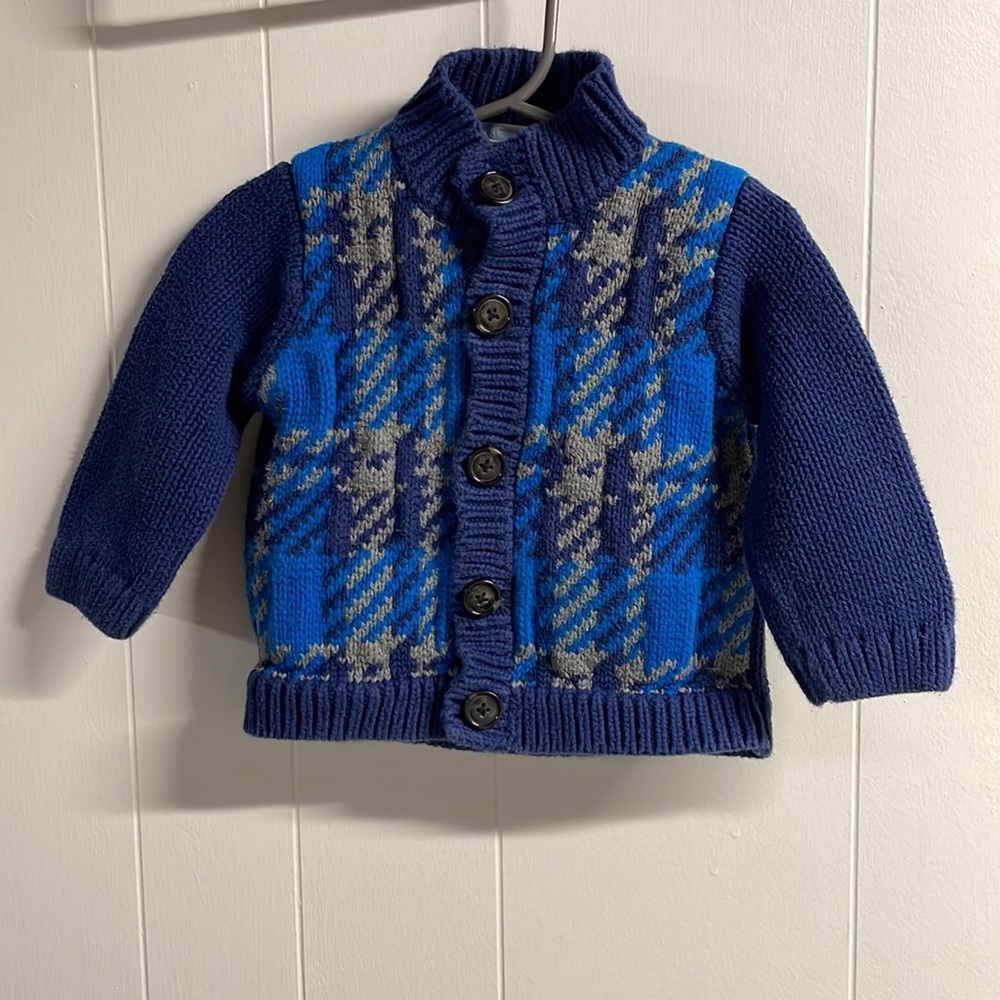 Blue and grey argyle Janie and Jack Cardigan, size 12-18 months